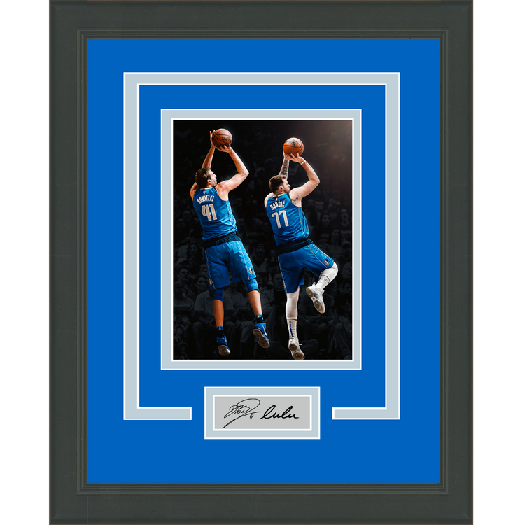 Framed Luka Doncic Dirk Nowitzki Dual Facsimile Laser Engraved Signature Auto Dallas Mavericks 11x14 Basketball Photo