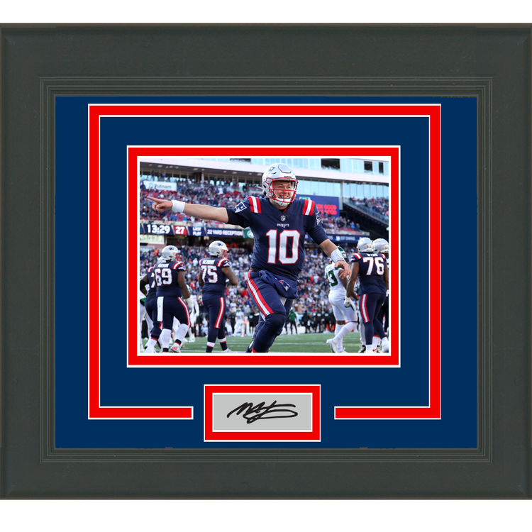 Framed Mac Jones Facsimile Laser Engraved Signature Auto New England Patriots 11x14 Football Photo