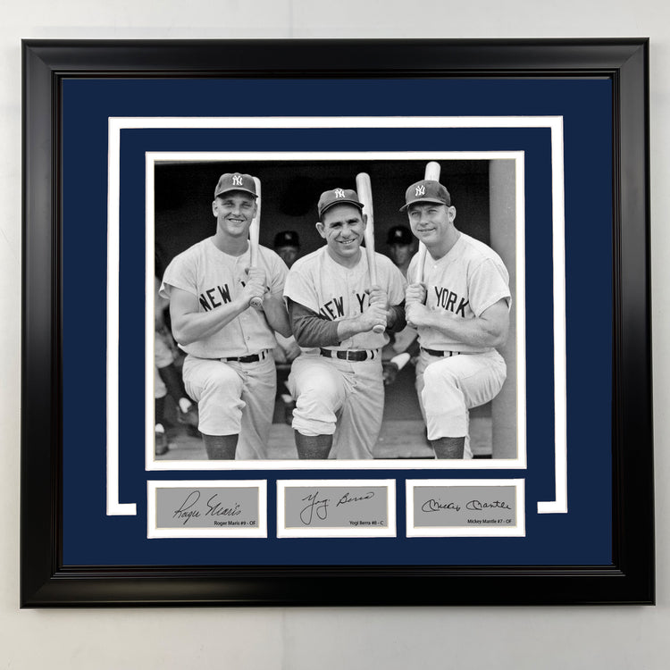 Framed Roger Maris, Yogi Berra, Mickey Mantle Facsimile Laser Engraved Signatures New York Yankees 19x21 Baseball Photo