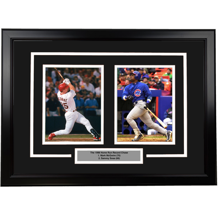 Framed Mark McGwire and Sammy Sosa 1998 Home Run Race 17x23 Dual Baseball Photo