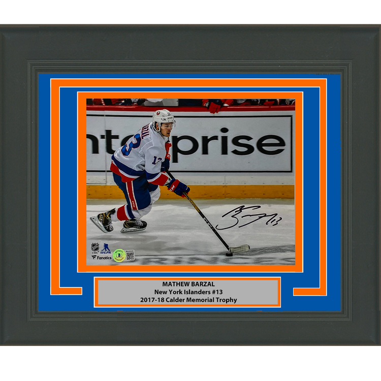 Framed Autographed/Signed Mathew Barzal New York Islanders 8x10 Hockey Photo Beckett BAS COA