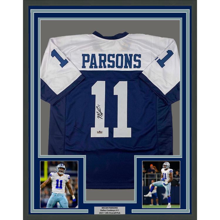 Framed Facsimile Autographed Micah Parsons 35x39 Dallas Thanksgiving Day Reprint Laser Auto Football Jersey