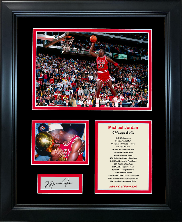 Framed Michael Jordan Hall of Fame Facsimile Laser Engraved Signature Auto Chicago Bulls Basketball 11"x14" Photo Sig Collage