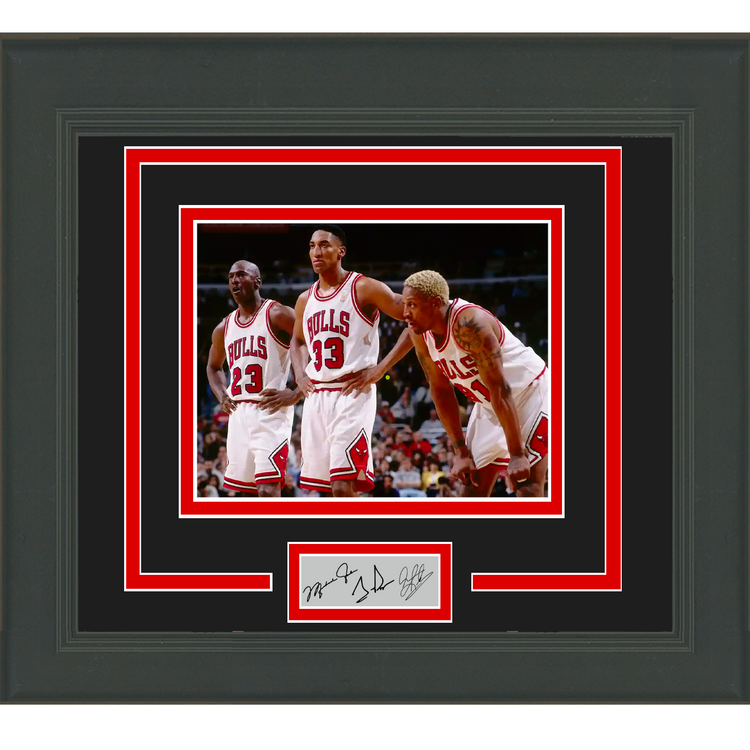 Framed Michael Jordan Scottie Pippen Dennis Rodman Facsimile Laser Engraved Signature Auto Chicago Bulls 11x14 Basketball Photo