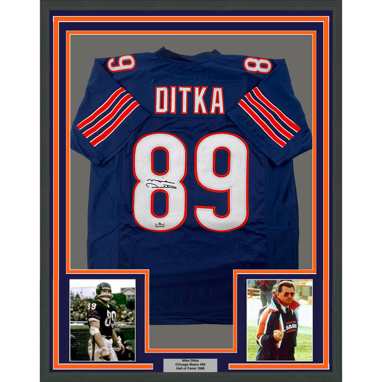 Framed Facsimile Autographed Mike Ditka 35x39 Chicago Blue Reprint Laser Auto Football Jersey