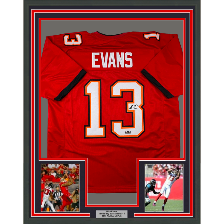 Framed Facsimile Autographed Mike Evans 35x39 Tampa Bay Red Reprint Laser Auto Football Jersey