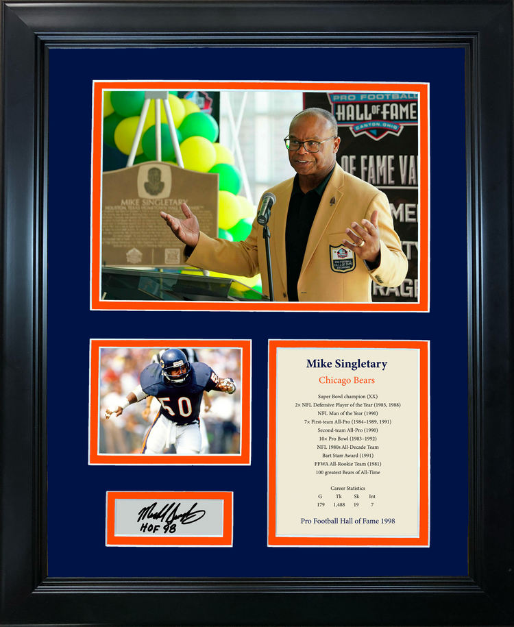 Framed Mike Singletary Hall of Fame Facsimile Laser Engraved Signature Auto Chicago Bears 11"x14" Photo Sig Collage