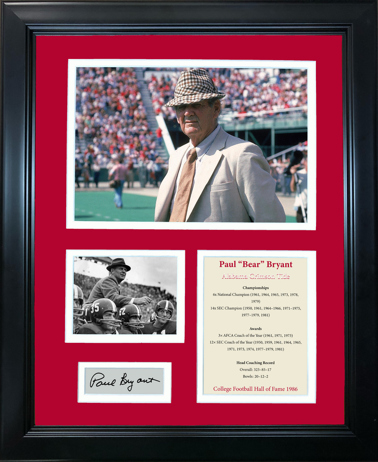 Framed Paul Bear Bryant Hall of Fame Facsimile Laser Engraved Signature Auto Alabama Crimson Tide 11"x14" College Football Photo Sig Collage