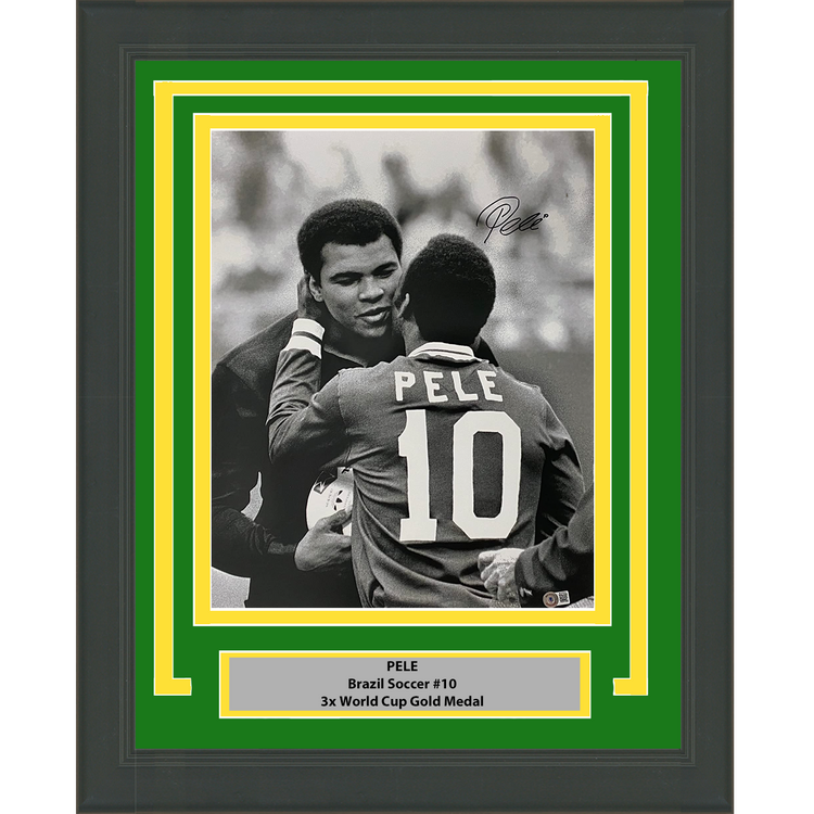 Framed Autographed/Signed Pele Brazil Soccer Futbol 16x20 Photo with Muhammad Ali Beckett BAS Auto