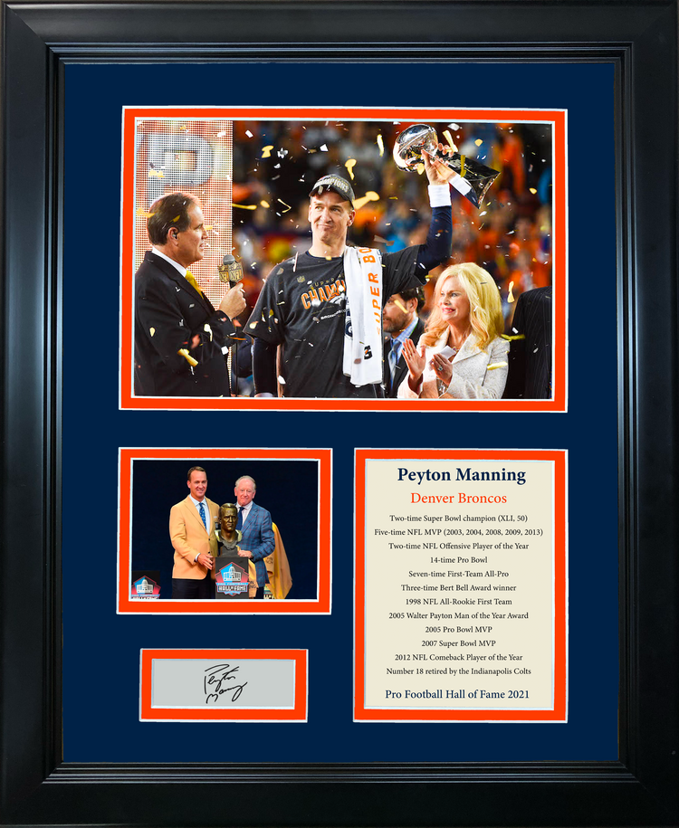 Framed Peyton Manning Hall of Fame Facsimile Laser Engraved Signature Auto Denver Broncos 11"x14" Football Photo Sig Collage