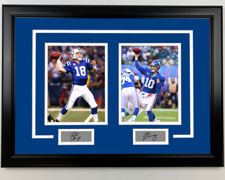 Framed Peyton Manning and Eli Manning Facsimile Laser Engraved Auto 17x23 Dual Football Photo