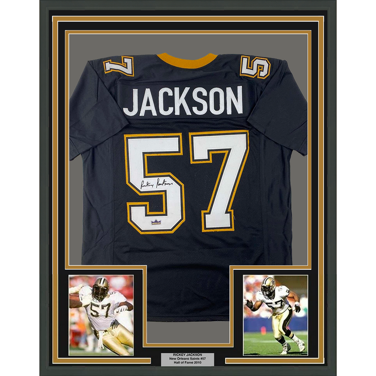 Framed Facsimile Autographed Rickey Jackson 35x39 New Orleans Black Reprint Laser Auto Football Jersey