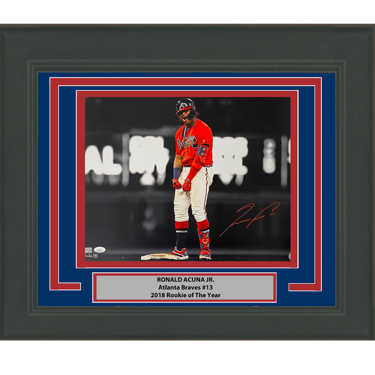 Framed Autographed/Signed Ronald Acuna Jr. Atlanta Braves 16x20 Baseball Photo JSA COA #7