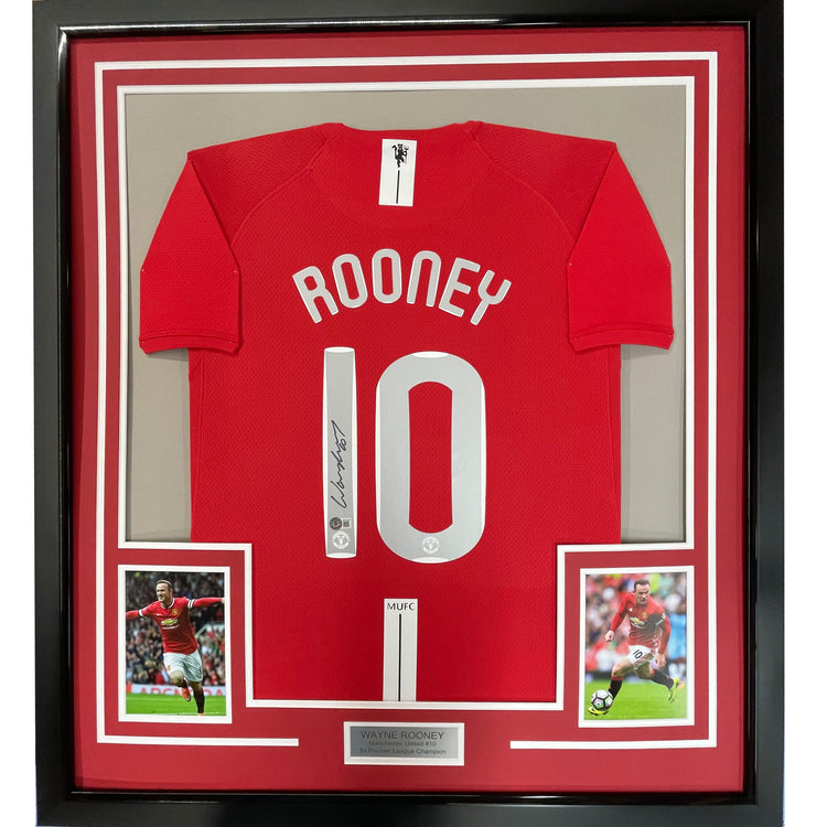 Framed Autographed/Signed Wayne Rooney 35x39 Manchester United Red 2008 Champions League Final Soccer Jersey Beckett BAS COA