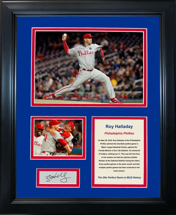 Framed Roy Halladay Perfect Game Facsimile Laser Engraved Signature Auto Philadelphia Phillies Baseball 11"x14"Photo Sig Collage