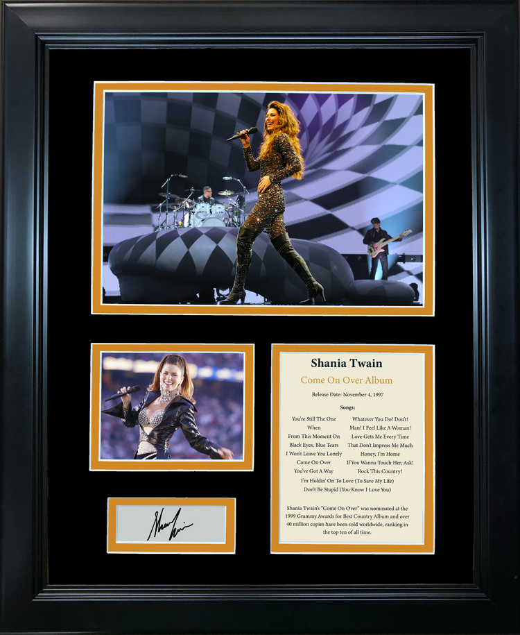 Framed Shania Twain Come On Over Album Facsimile Laser Engraved Signature Auto 11"x14"Music Photo Sig Collage