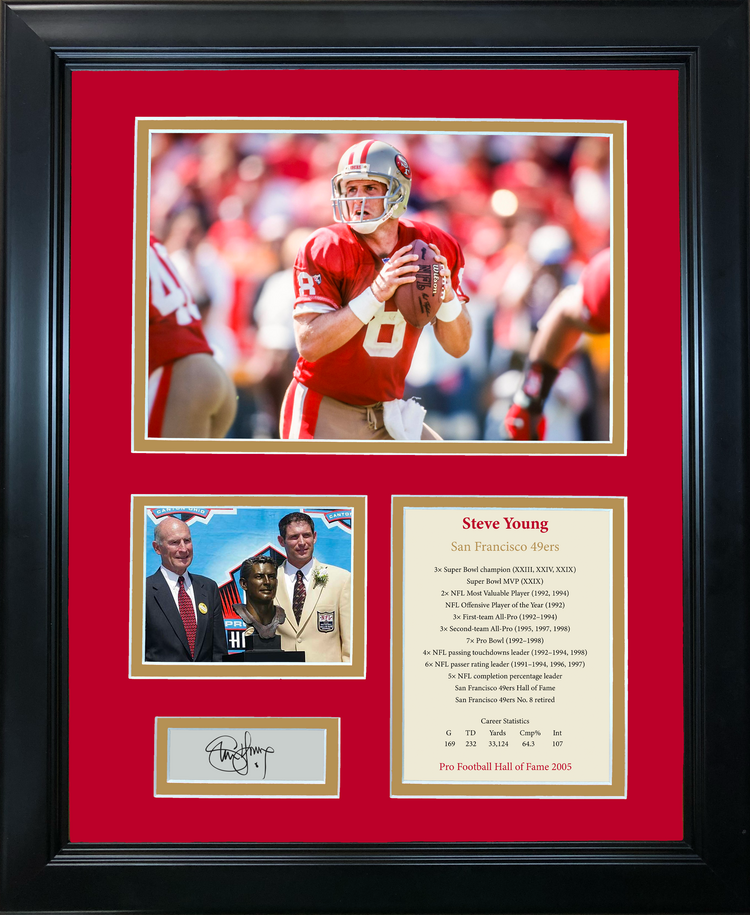 Framed Steve Young Hall of Fame Facsimile Laser Engraved Signature Auto San Francisco 49ers 11"x14"Photo Sig Collage