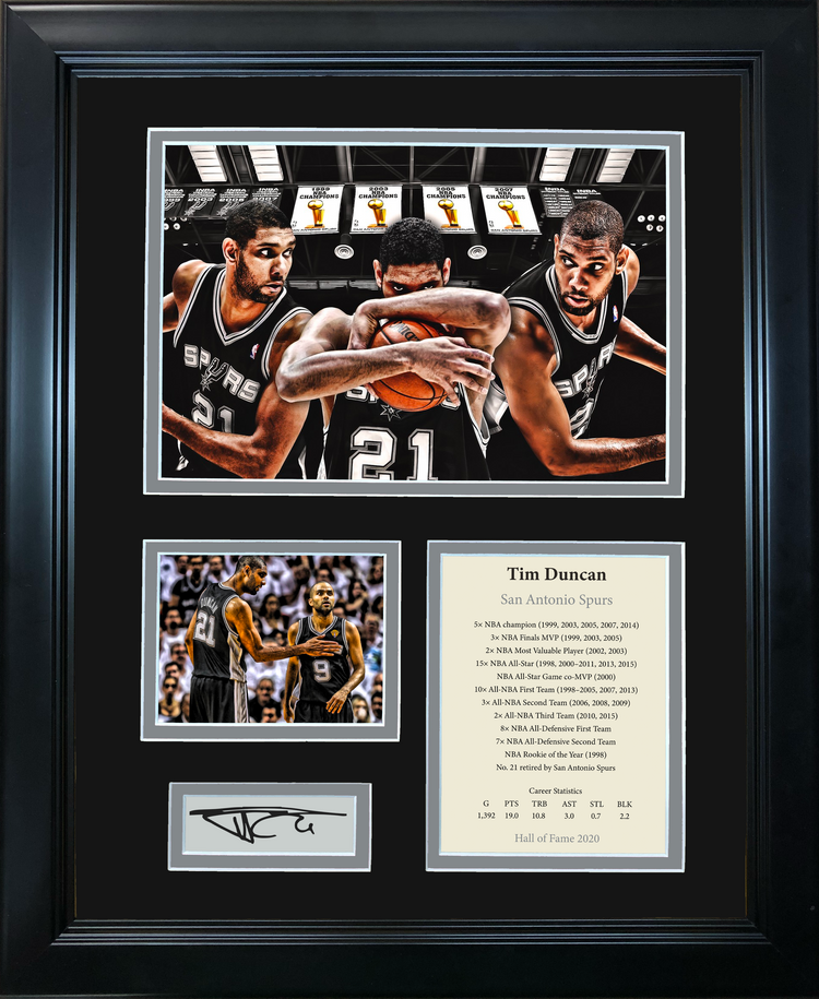 Framed Tim Duncan Hall of Fame Facsimile Laser Engraved Signature Auto San Antonio Spurs Basketball 11"x14" Photo Sig Collage