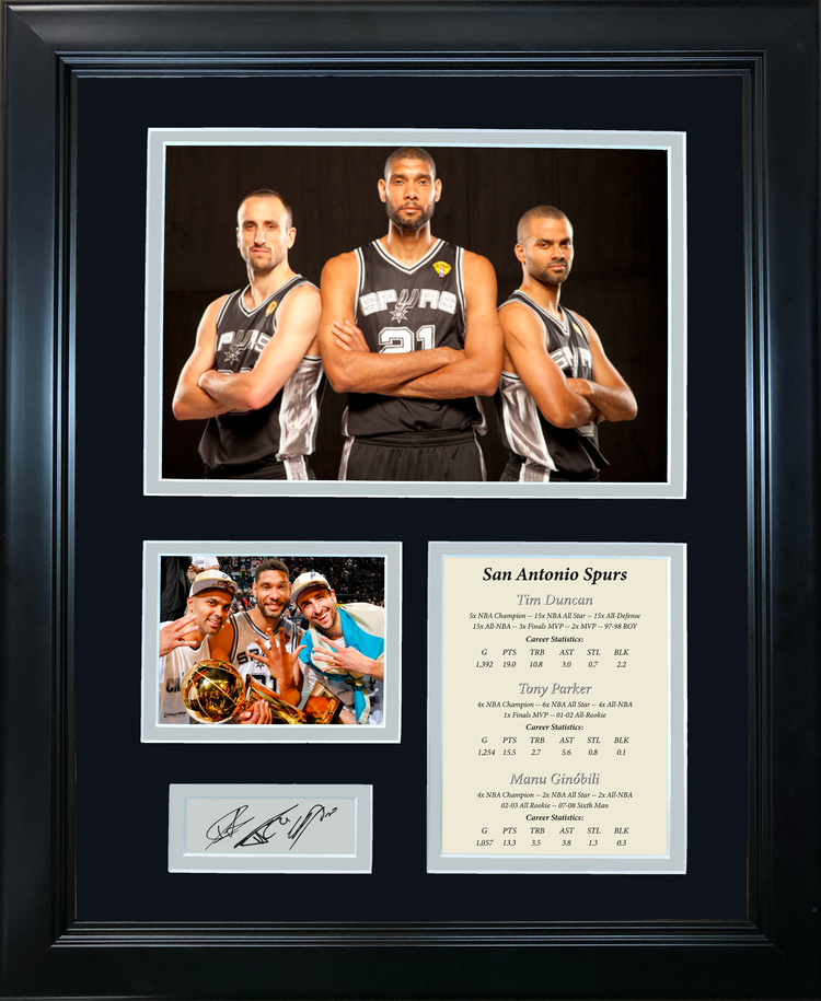 Framed San Antonio Spurs Big 3 Duncan Parker Ginobili Facsimile Laser Engraved Signature Auto Basketball 11"x14"Photo Sig Collage