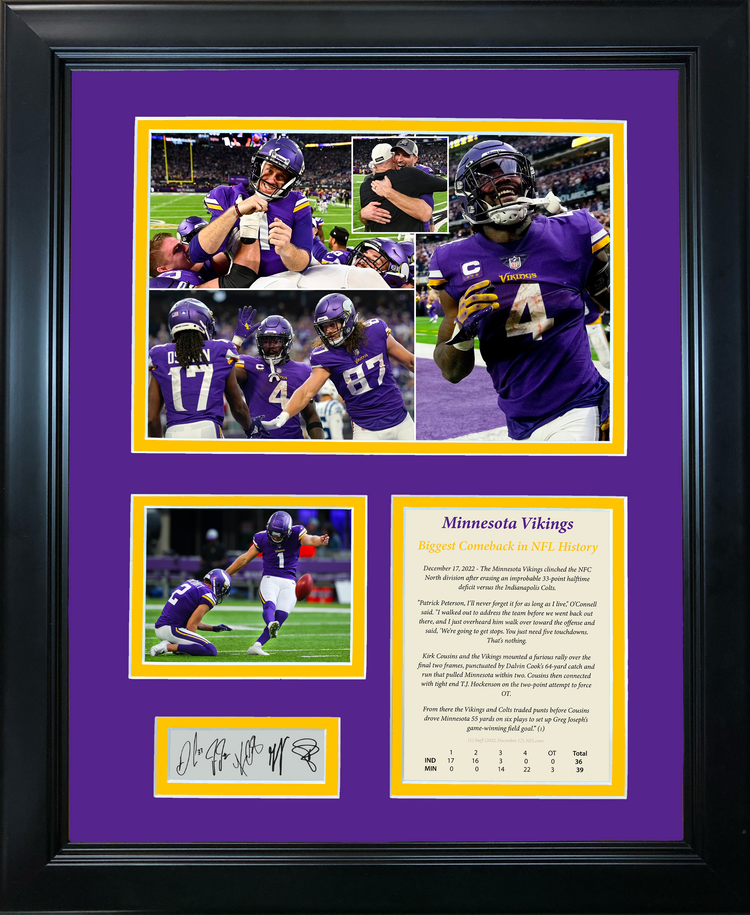 Framed Minnesota Vikings NFL Record 33 Point Comeback Facsimile Laser Engraved Signature Auto 11"x14" Photo Sig Collage