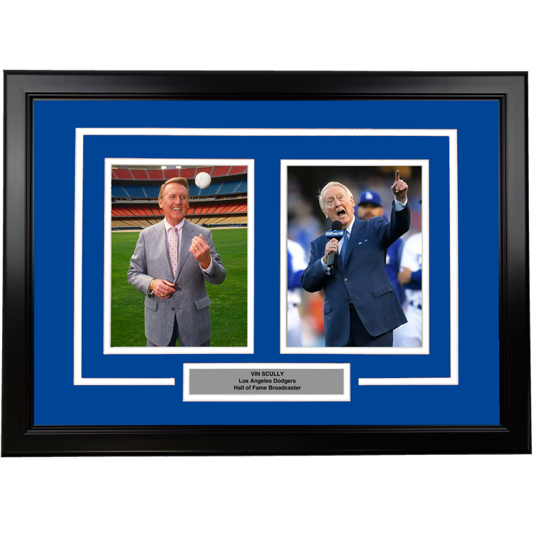 Framed Vin Scully Los Angeles Dodgers Broadcaster 17x23 Dual Baseball Photo