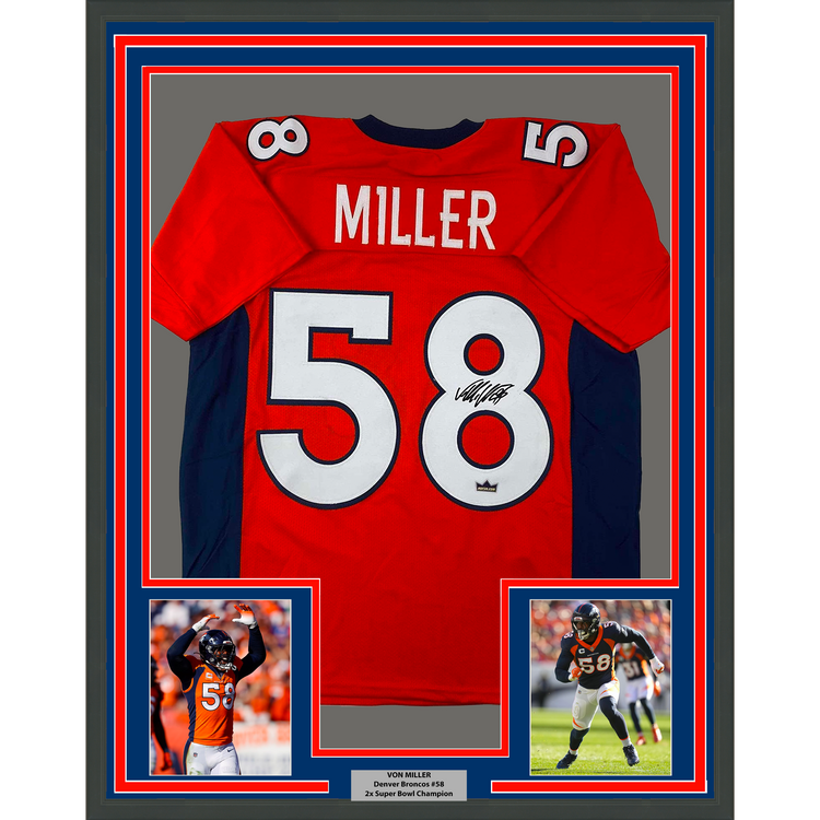 Framed Facsimile Autographed Von Miller 35x39 Denver Orange Reprint Laser Auto Football Jersey