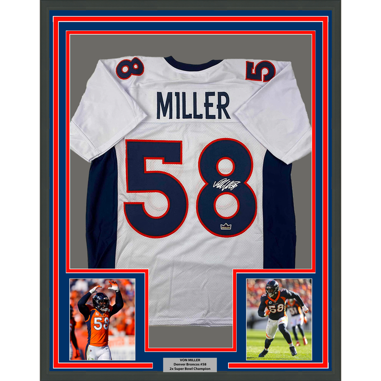 Framed Facsimile Autographed Von Miller 35x39 Denver White Reprint Laser Auto Football Jersey