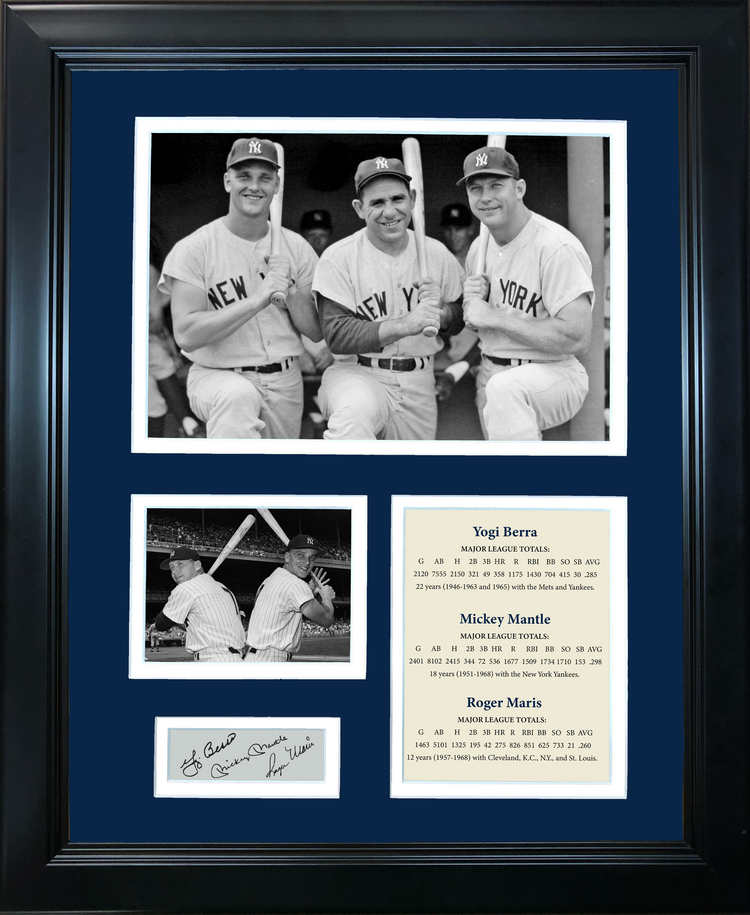 Framed Yogi Berra, Mickey Mantle & Roger Maris Facsimile Laser Engraved Signature Auto New York Yankees Baseball 11"x14" Photo Sig Collage