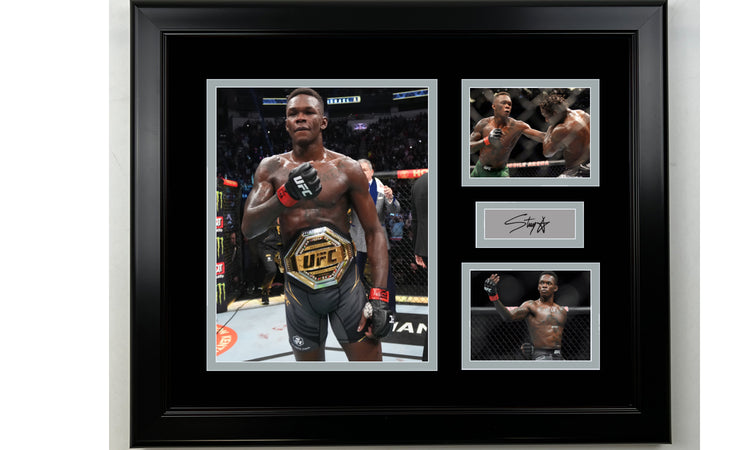 Framed Israel Adesanya UFC Facsimile Laser Engraved Signature MMA 14x11 3 Photo Collage