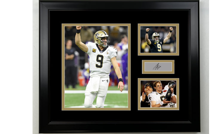 Framed Drew Brees New Orleans Saints Facsimile Laser Engraved Signature Football 14x11 3 Photo Collage