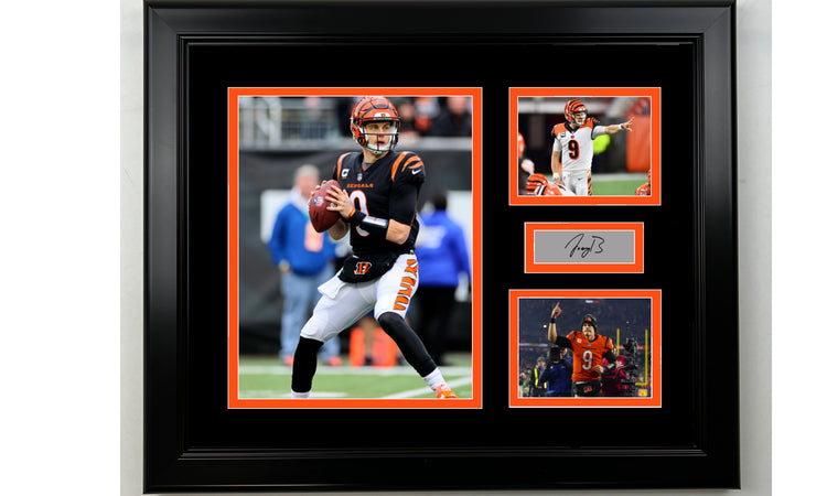 Framed Joe Burrow Cincinnati Bengals Facsimile Laser Engraved Signature Football 14x11 3 Photo Collage