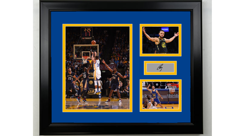 Framed Steph Curry Golden State Warriors Facsimile Laser Engraved Signature Basketball 14x11 3 Photo Collage