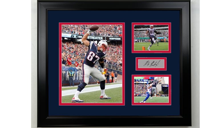 Framed Rob Gronkowski New England Patriots Facsimile Laser Engraved Signature Football 14x11 3 Photo Collage
