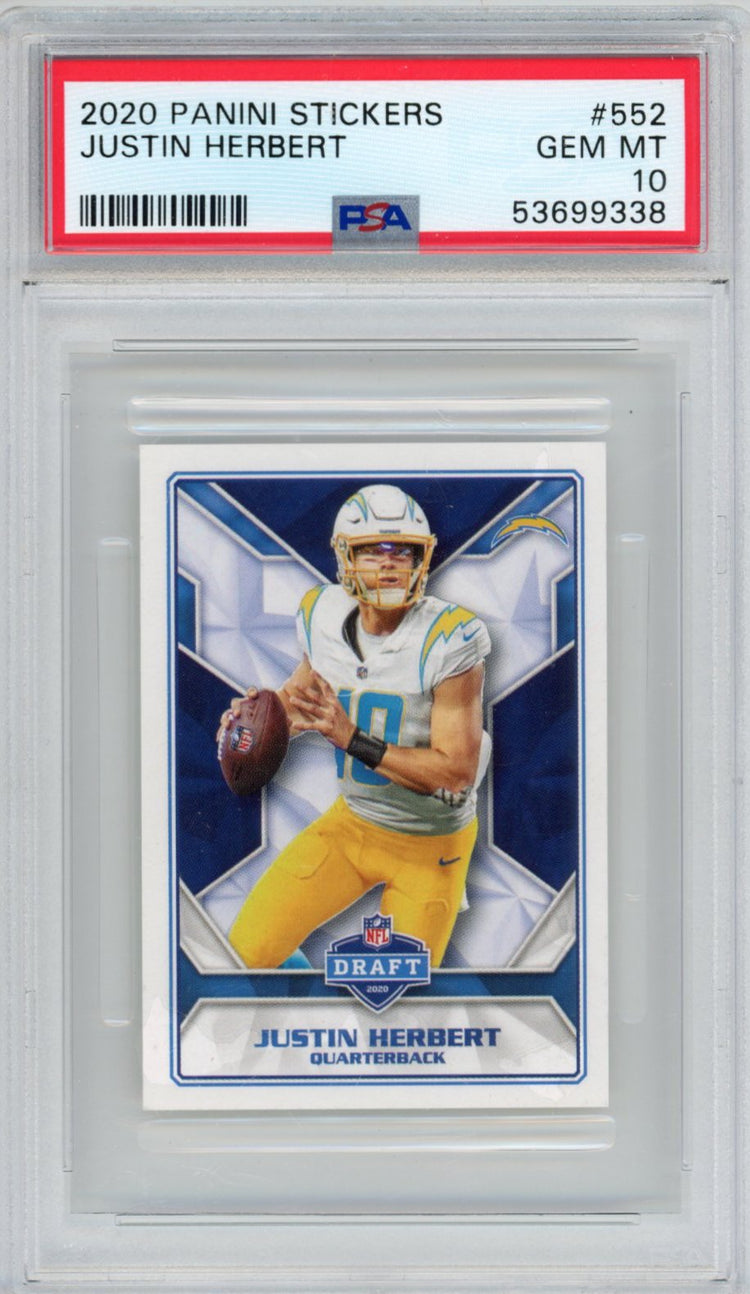 Graded 2020 Panini Stickers Justin Herbert #552 Rookie RC Football Card PSA 10 Gem Mint