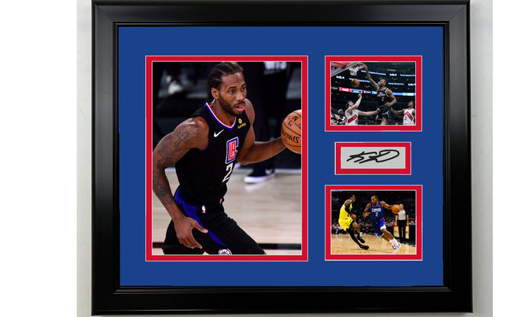 Framed Kawhi Leonard Los Angeles Clippers Facsimile Laser Engraved Signature Basketball 14x11 3 Photo Collage