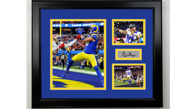 Framed Cooper Kupp Los Angeles Rams Facsimile Laser Engraved Signature Football 14x11 3 Photo Collage