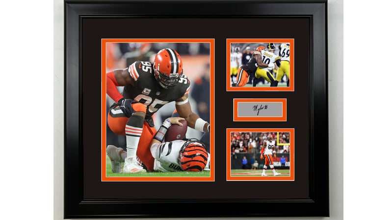 Framed Myles Garrett Cleveland Browns Facsimile Laser Engraved Signature Football 14x11 3 Photo Collage