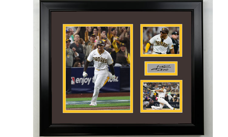 Framed Juan Soto San Diego Padres Facsimile Laser Engraved Signature Baseball 14x11 3 Photo Collage