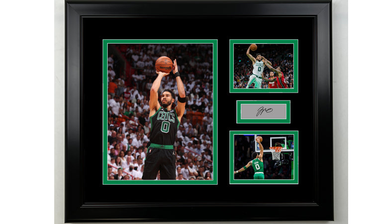 Framed Jayson Tatum Boston Celtics Facsimile Laser Engraved Signature Basketball 14x11 3 Photo Collage