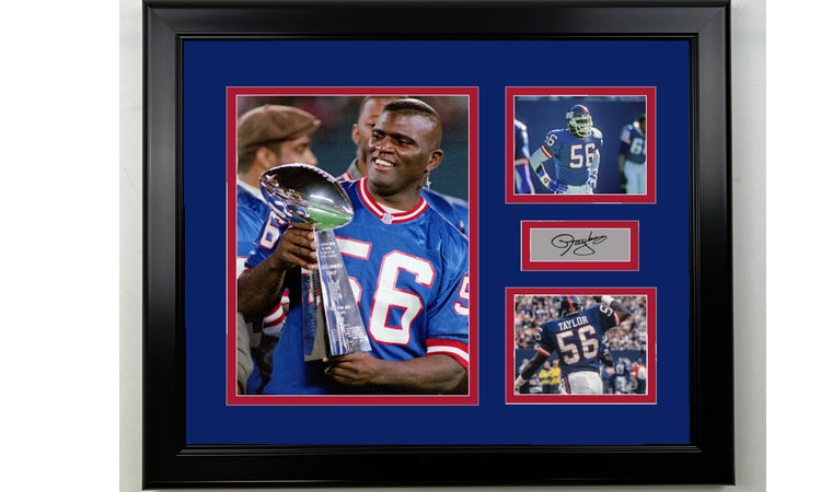 Framed Lawrence Taylor New York Giants Facsimile Laser Engraved Signature Football 14x11 3 Photo Collage