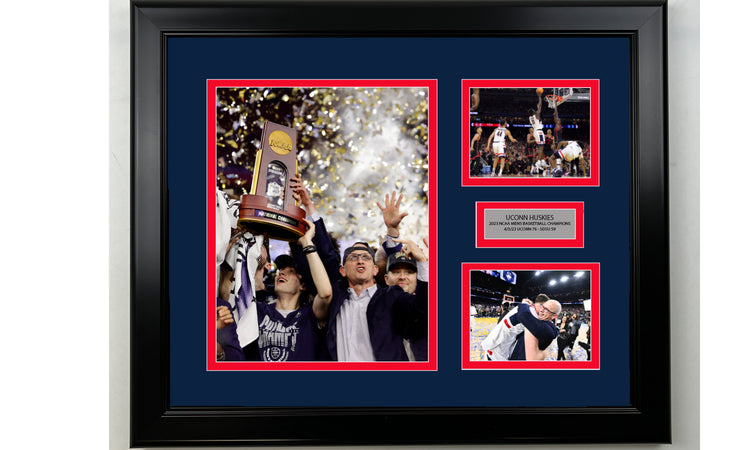 Framed UCONN Huskies 2023 NCAA Men's Basketball Champions Facsimile Laser Engraved Signature Collage