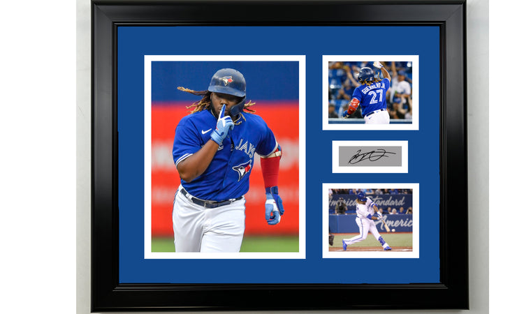 Framed Vladimir Guerrero Jr. Toronto Blue Jays Facsimile Laser Engraved Signature Baseball 14x11 3 Photo Collage