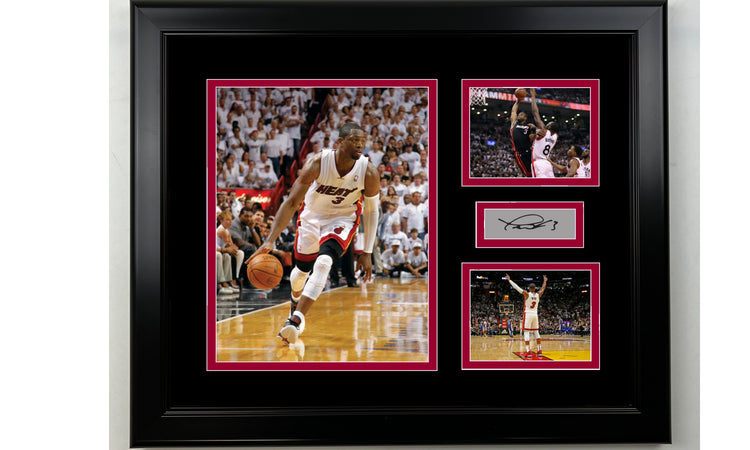 Framed Dwyane Wade Miami Heat Facsimile Laser Engraved Signature Basketball 14x11 3 Photo Collage