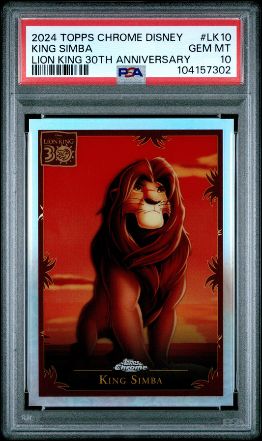 Graded 2024 Topps Chrome Disney King Simba #LK10 The Lion King 30th Anniversary Trading Card PSA 10 Gem Mint