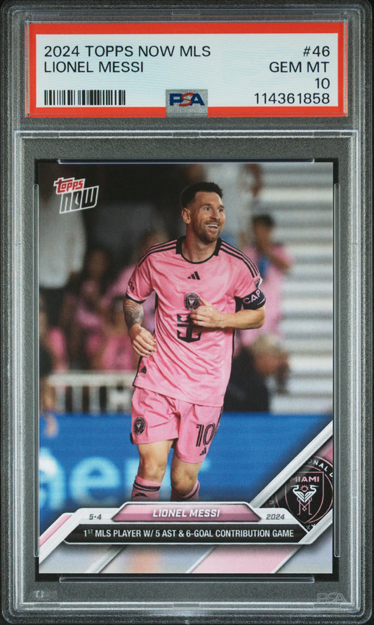 Graded 2024 Topps Now MLS Lionel Messi #46 1st MLS Player with 5 AST & 6-Goal Contribution Game Soccer Card PSA 10 Gem Mint