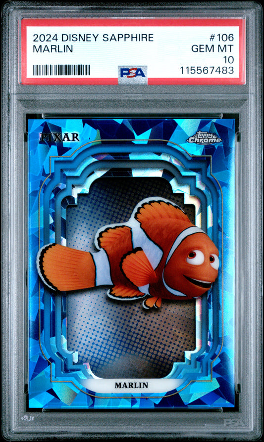 Graded 2024 Topps Chrome Disney Sapphire Marlin #106 Finding Nemo Pixar Trading Card PSA 10 Gem Mint
