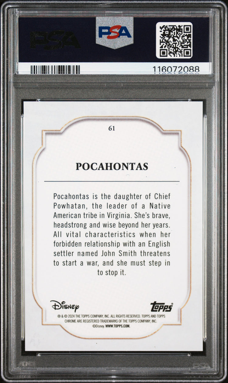 Graded 2024 Topps Chrome Disney Pocahontas #61 Purple Refractor #/199 Trading Card PSA 10 Gem Mint