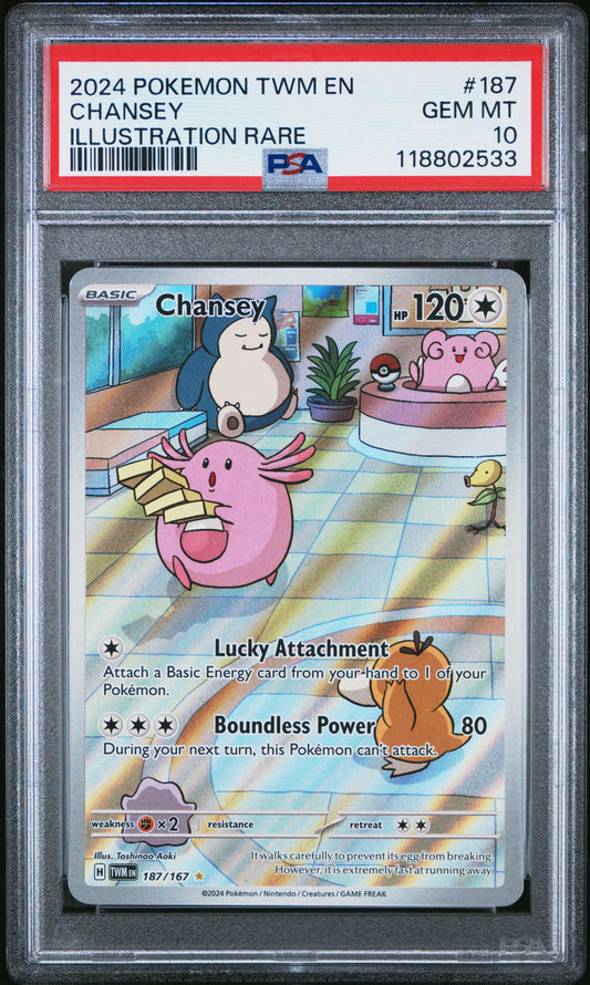 Graded 2024 PKM EN Chansey #187 Twilight Masquerade Illustration Rare Trading Card Game PSA 10 Gem Mint