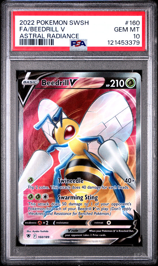 Graded 2022 PKM Sword & Shield FA Beedrill #160 V Astral Radiance Trading Card Game PSA 10 Gem Mint