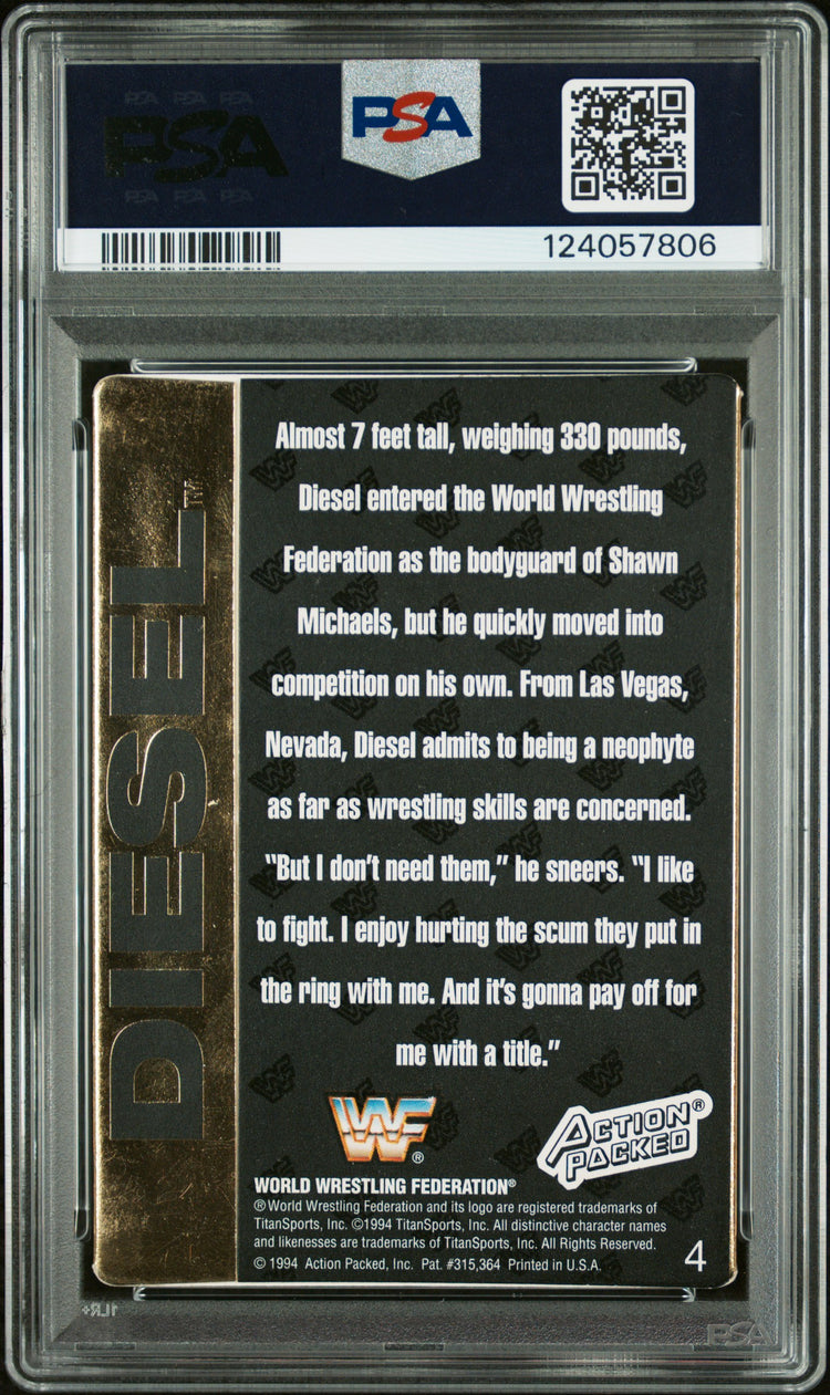 Graded 1994 Action Packed WWF Kevin Nash Diesel #4 Rookie RC Signed Wrestling Card PSA 6 Card - Auto Grade Authentic